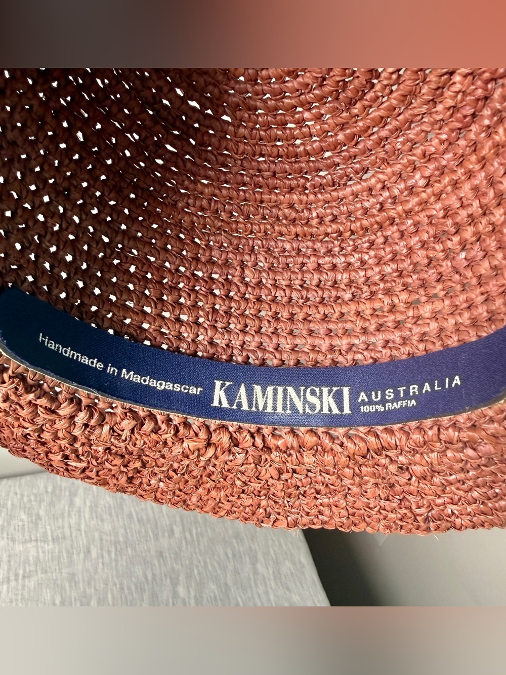 Kaminski Australia Wide Brim Raffia Sun Hat | Terracotta | Boho Beach Coastal - Picture 7 of 9